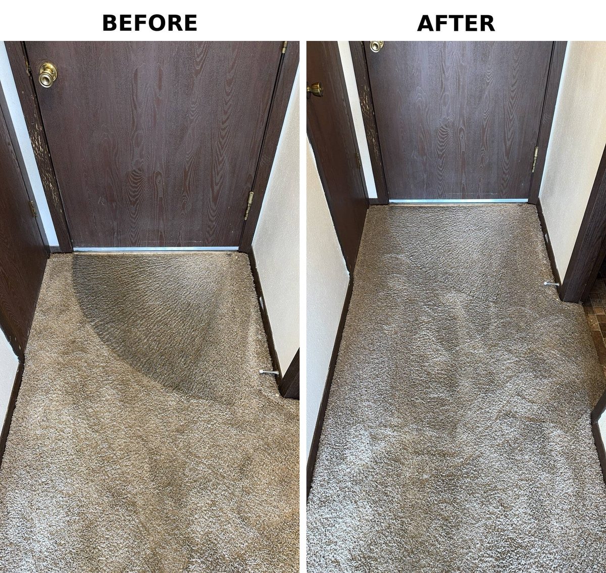 Hallway carpet before and after cleaning