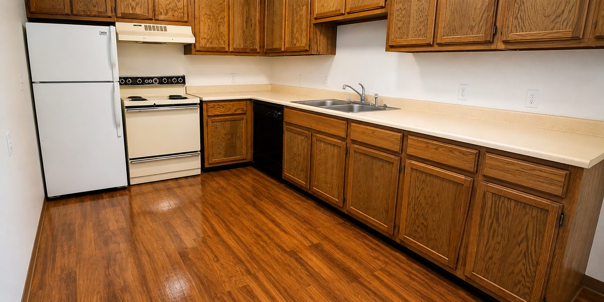 Clean, move-in ready apartment kitchen